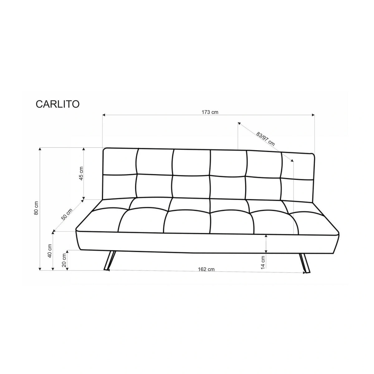 Canapea extensibila CARLITO, bej, stofa clasica/metal, 173x83/97x80 cm