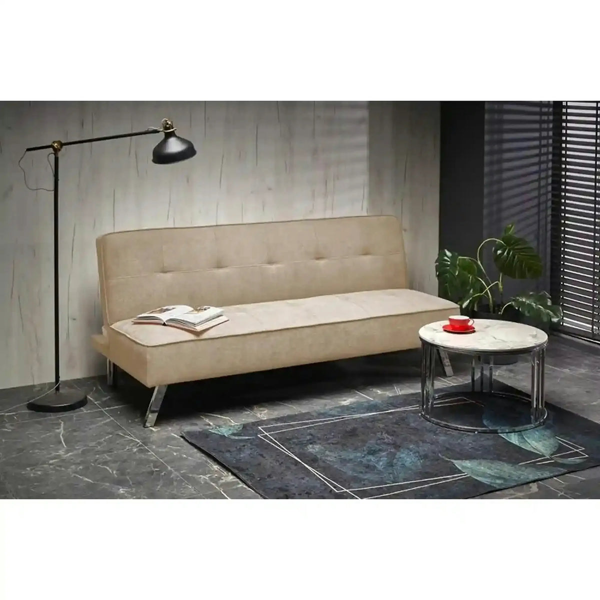Canapea extensibila CARLITO, bej, stofa clasica/metal, 173x83/97x80 cm