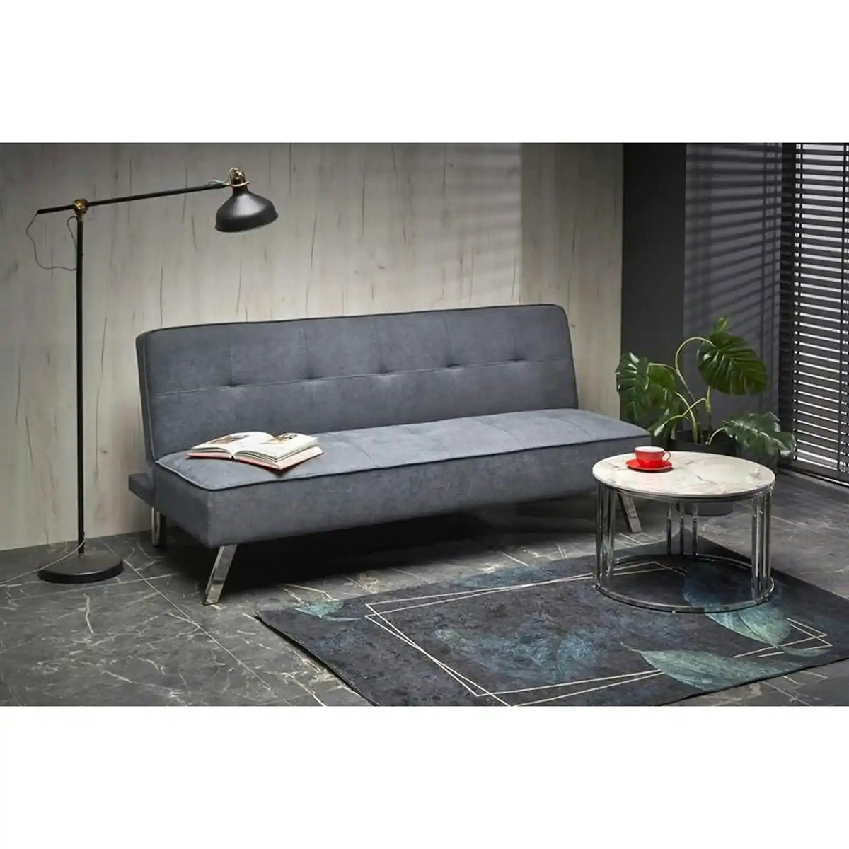 Canapea extensibila CARLITO, gri, stofa clasica/metal, 173x83/97x80 cm