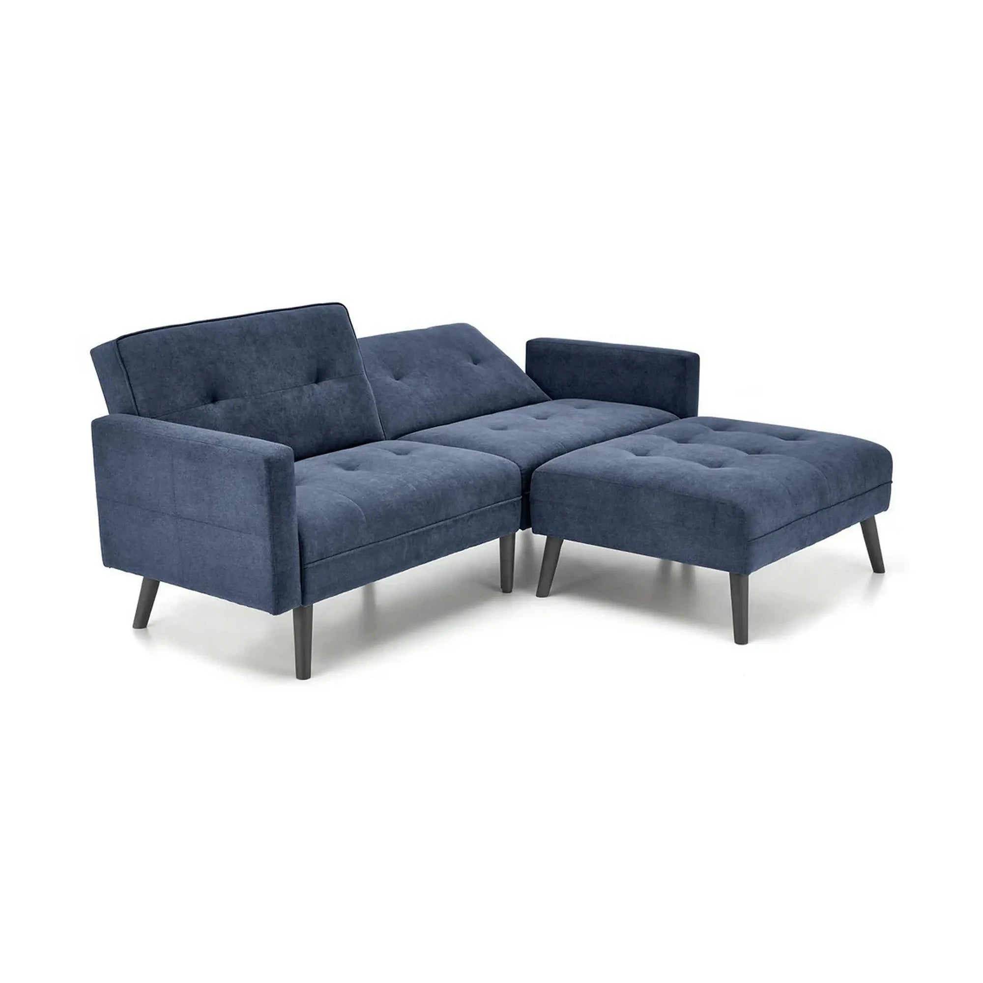 Canapea extensibila CORNELIUS, albastru/negru, stofa clasica/lemn, 200x153/167x80 cm