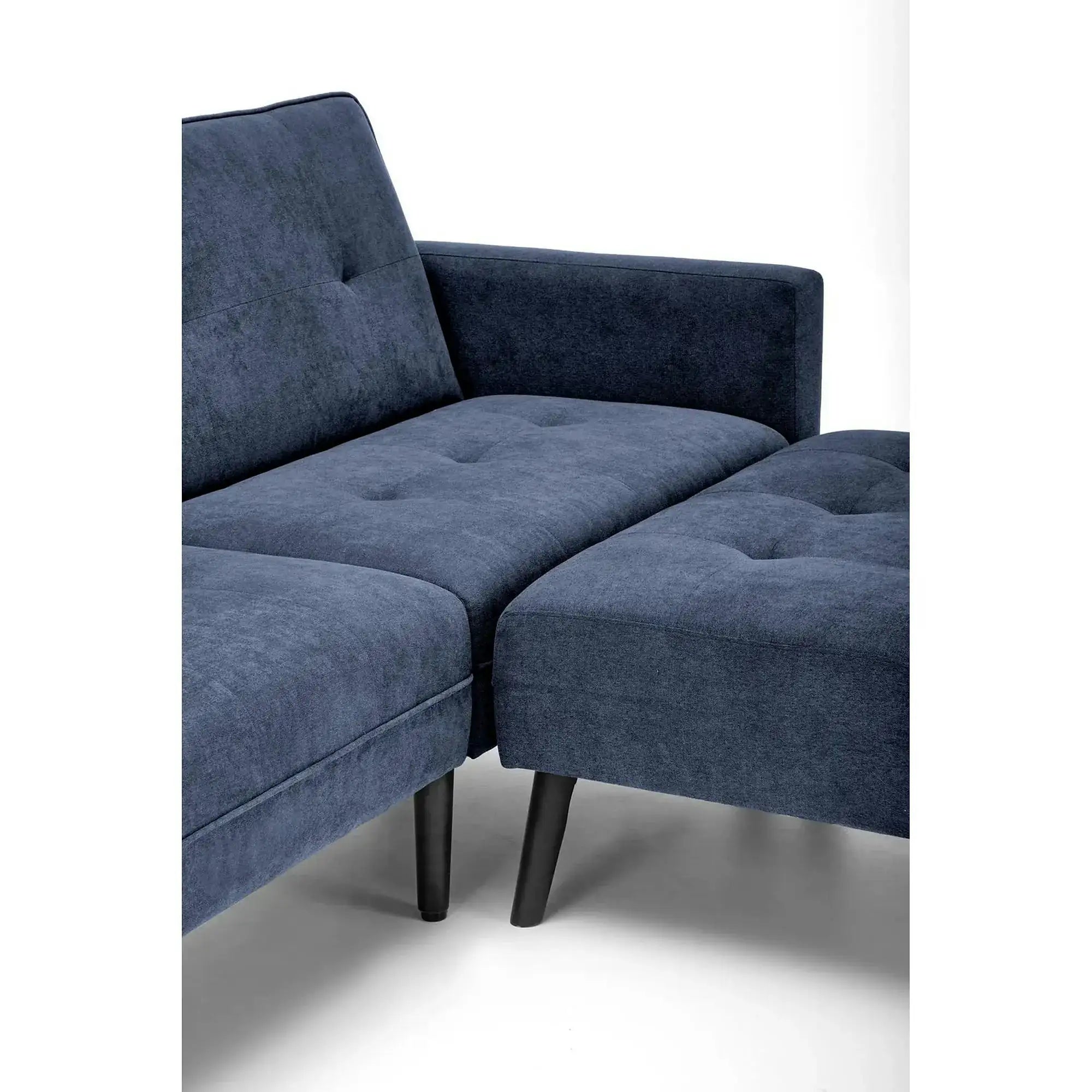 Canapea extensibila CORNELIUS, albastru/negru, stofa clasica/lemn, 200x153/167x80 cm