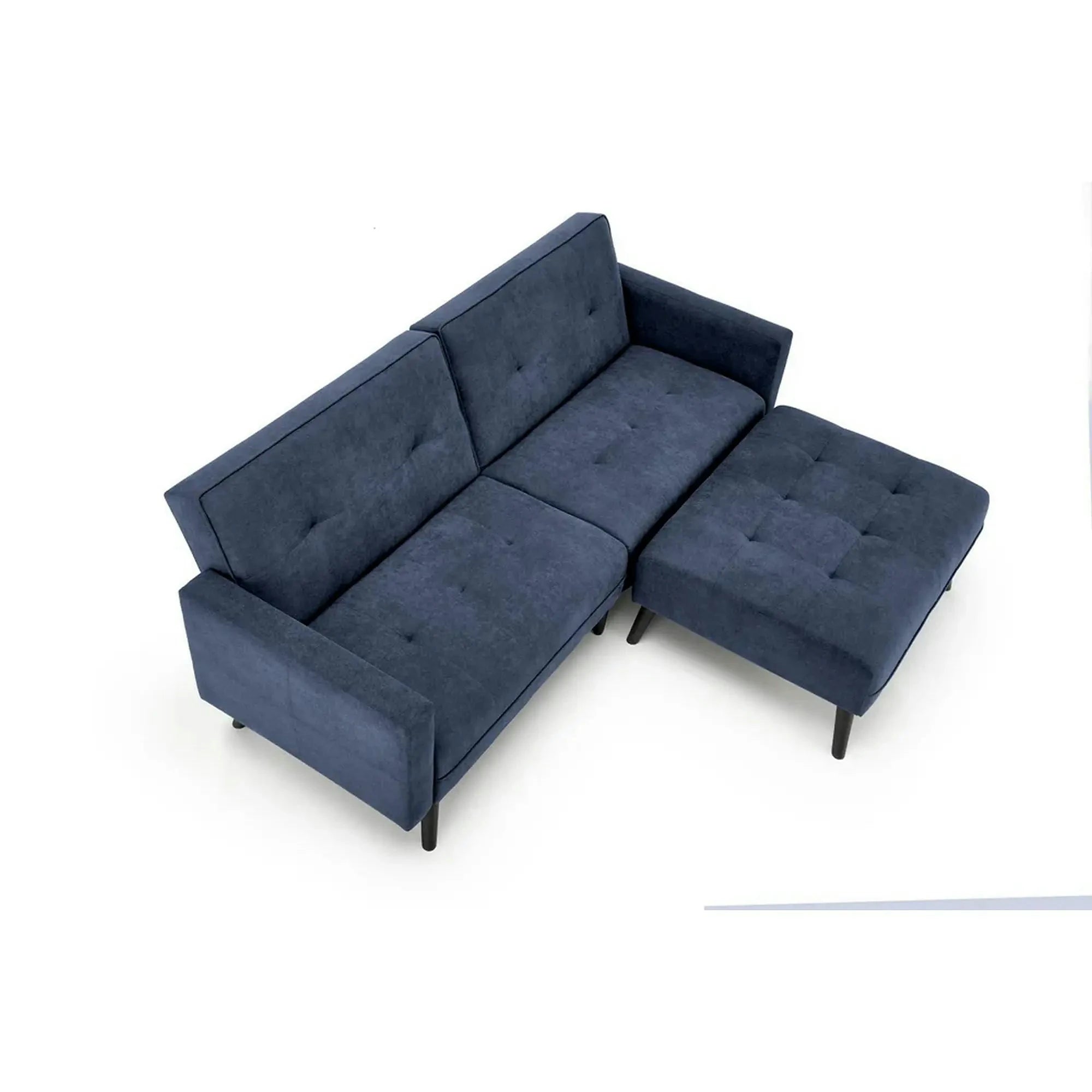 Canapea extensibila CORNELIUS, albastru/negru, stofa clasica/lemn, 200x153/167x80 cm