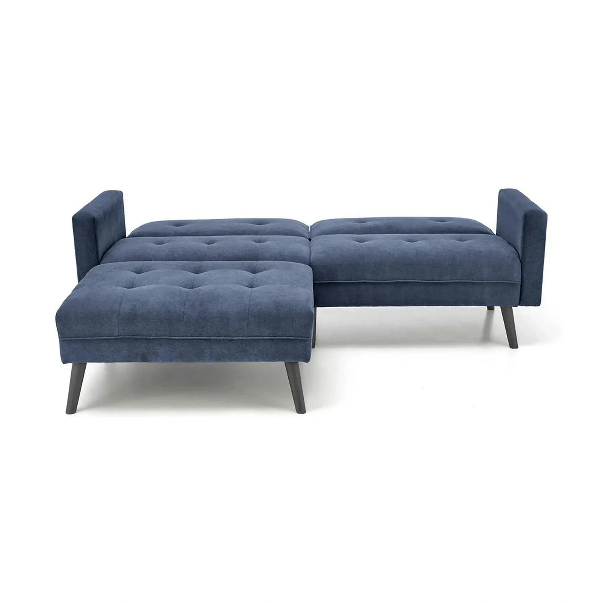Canapea extensibila CORNELIUS, albastru/negru, stofa clasica/lemn, 200x153/167x80 cm