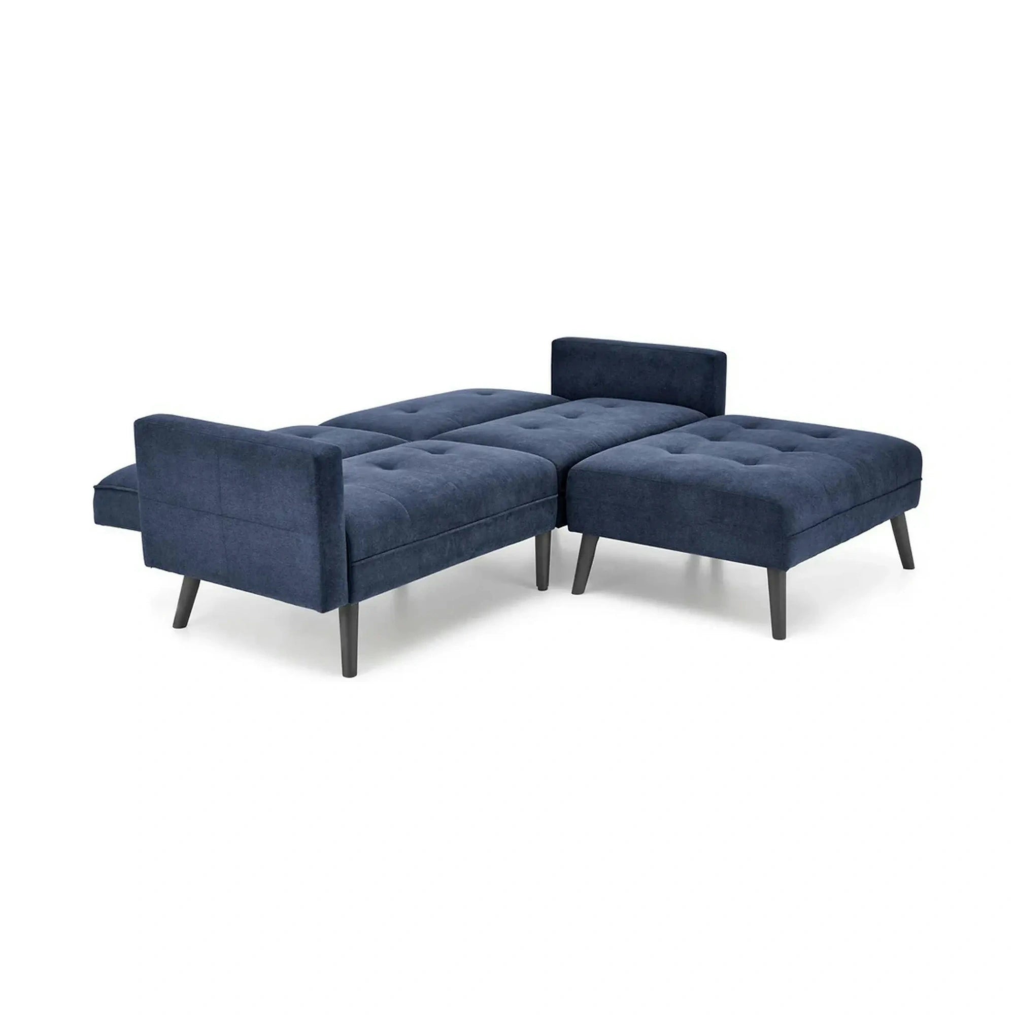 Canapea extensibila CORNELIUS, albastru/negru, stofa clasica/lemn, 200x153/167x80 cm