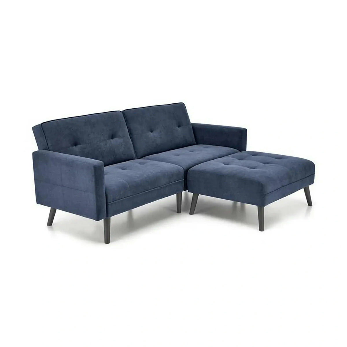 Canapea extensibila CORNELIUS, albastru/negru, stofa clasica/lemn, 200x153/167x80 cm