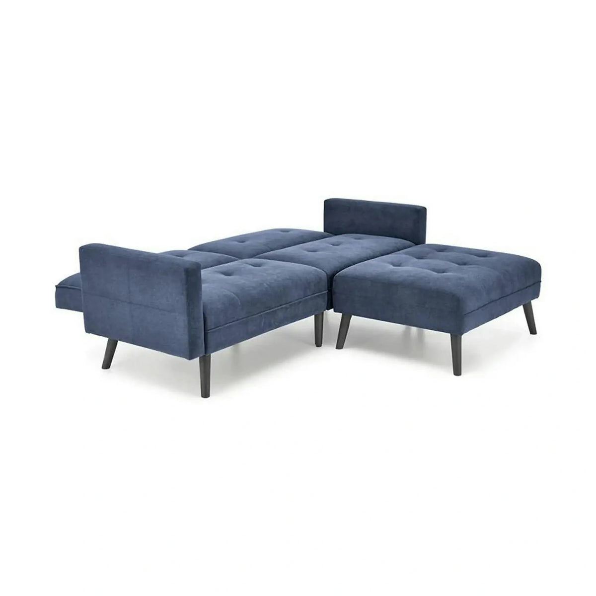 Canapea extensibila CORNELIUS, albastru/negru, stofa clasica/lemn, 200x153/167x80 cm