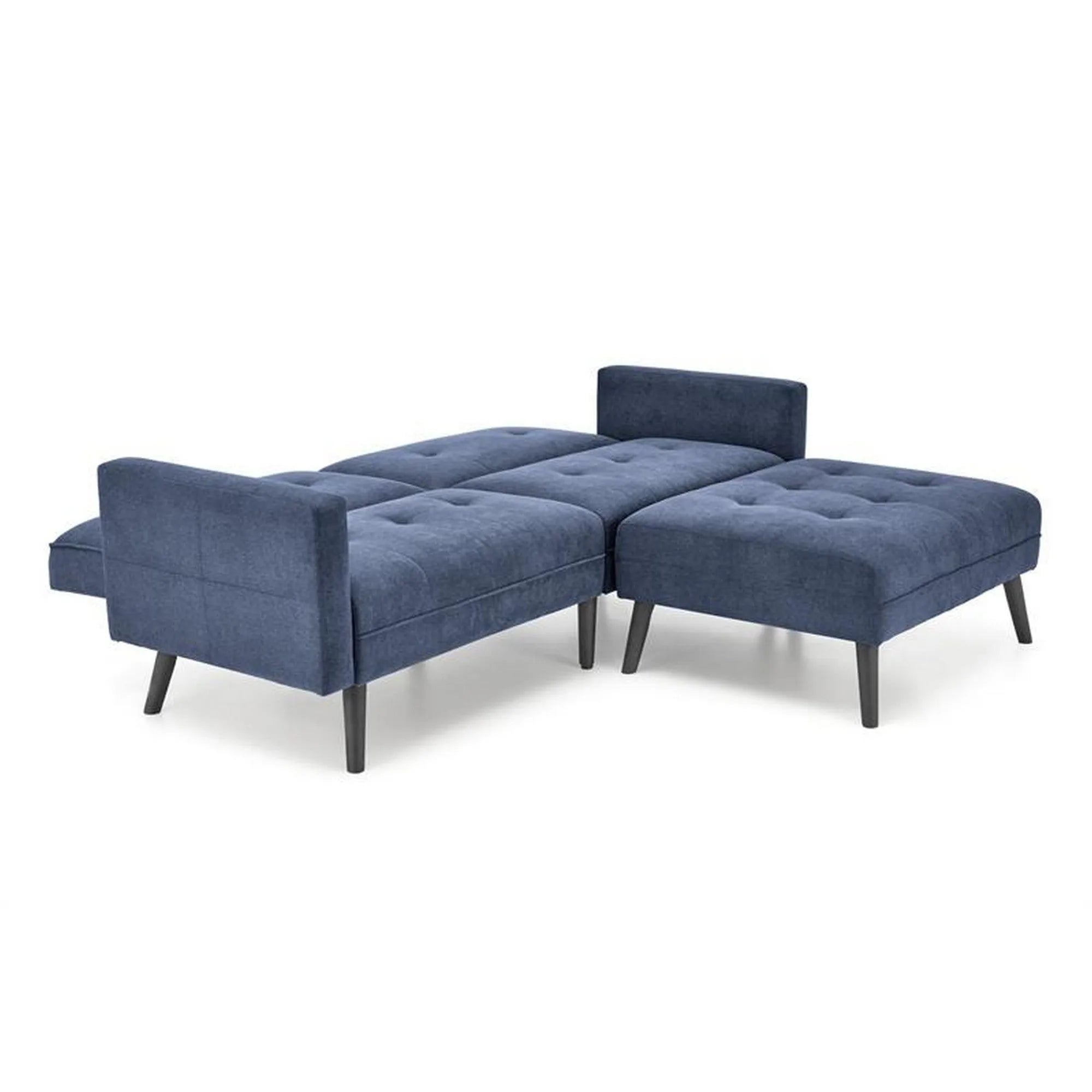 Canapea extensibila CORNELIUS, albastru/negru, stofa clasica/lemn, 200x153/167x80 cm