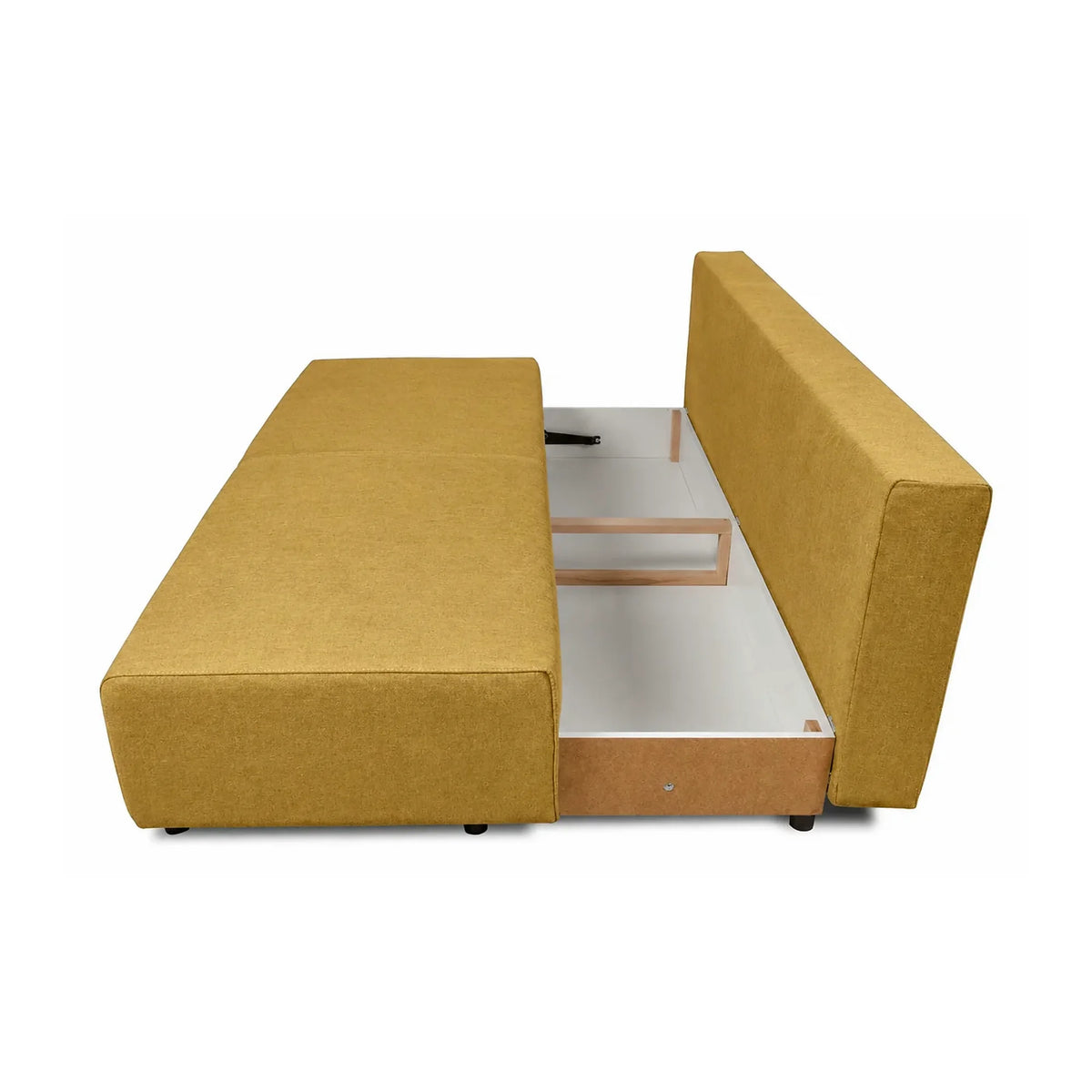 Canapea extensibila dormit zilnic NOLA, stofa catifelata galben mustar - Monolith 48, cu lada depozitare, 200x102x92 cm