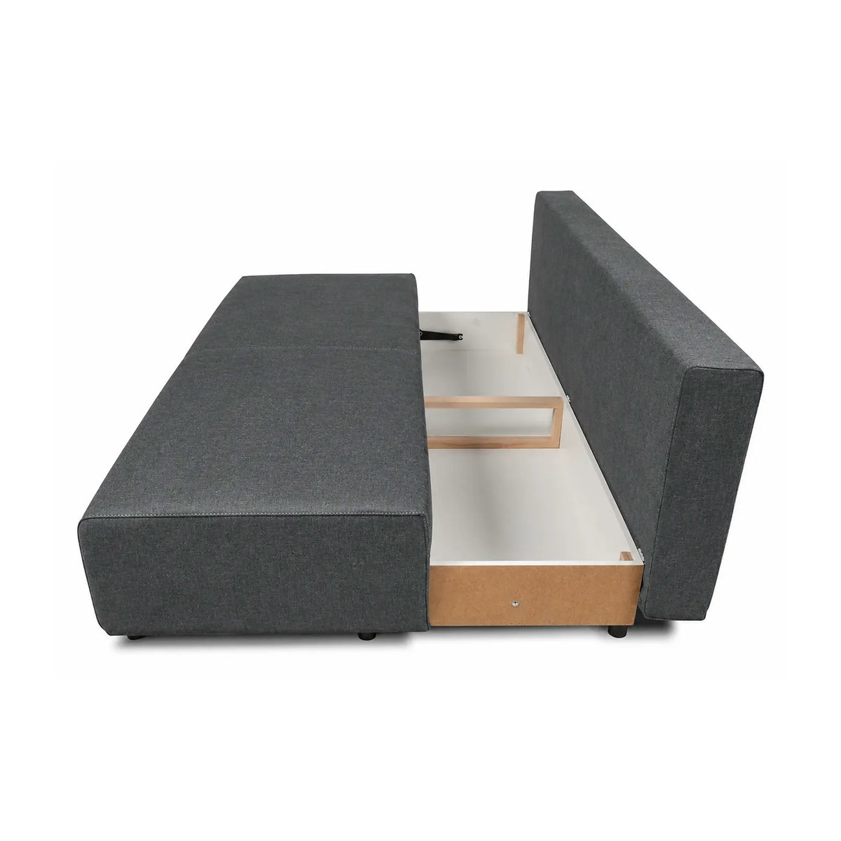 Canapea extensibila dormit zilnic NOLA, stofa catifelata gri grafit - Monolith 97, cu lada depozitare, 200x102x92 cm