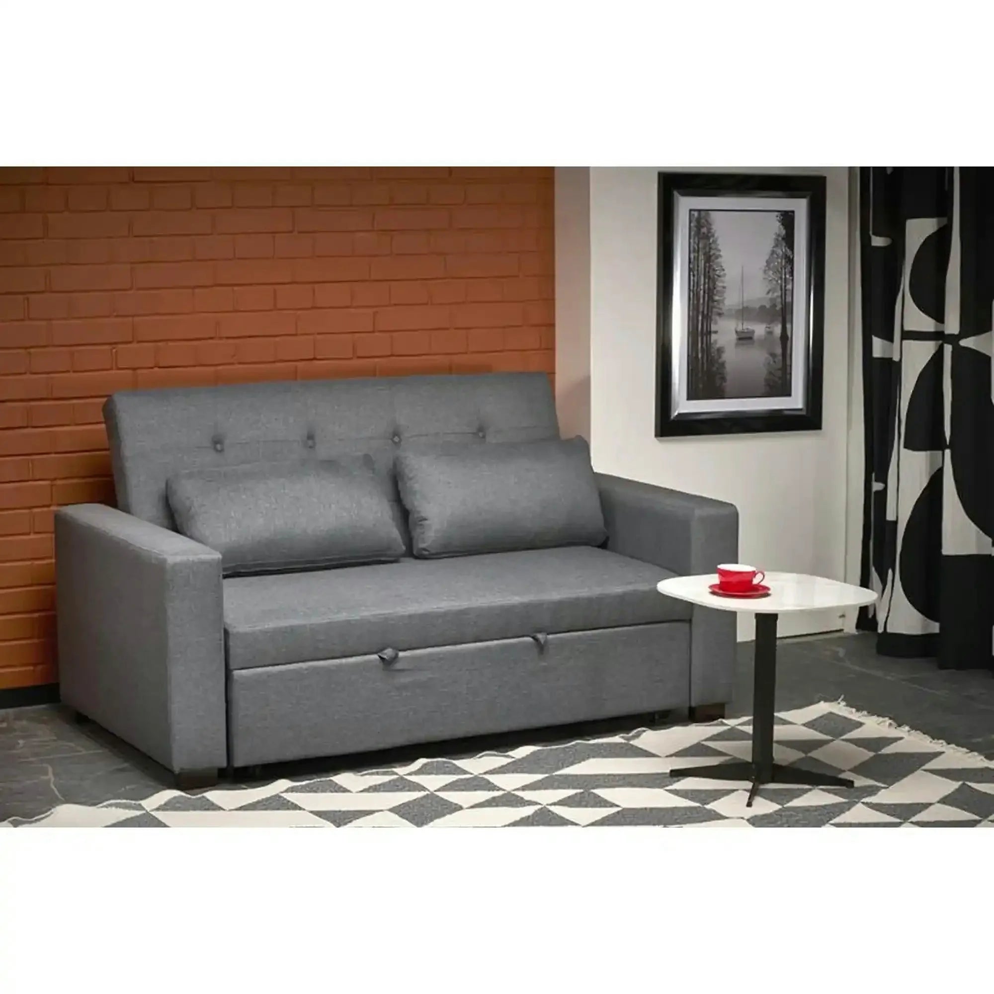 Canapea extensibila doua persoane PAULINIO, gri, stofa clasica/polipropilena, 170x90/190x93 cm
