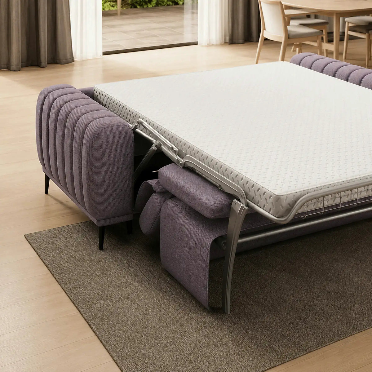 Canapea extensibila GANDI 140, stofa catifelata mov lila - Monolith 62, cu tetiere reglabile, 207x102x95 cm