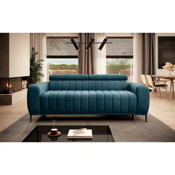 Canapea extensibila GANDI 140, stofa catifelata turcoaz inchis - Riviera 87, Gama Premium, cu tetiere reglabile, 207x102x95 cm