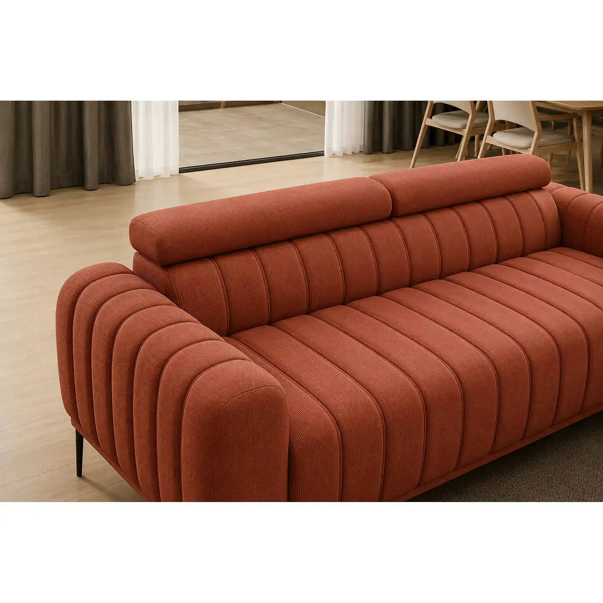 Canapea extensibila GANDI 160, stofa catifelata caramiziu - Salvador 07, cu tetiere reglabile, 227x102x95 cm