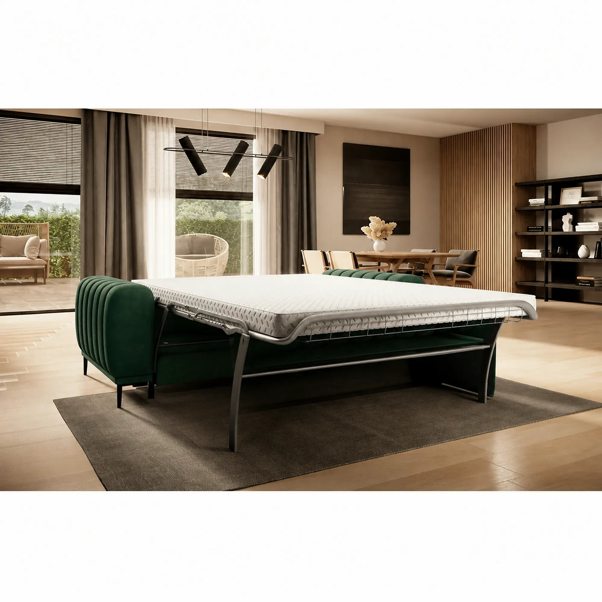 Canapea extensibila GANDI 160, stofa catifelata verde - Cloud 39, cu tetiere reglabile, 227x102x95 cm