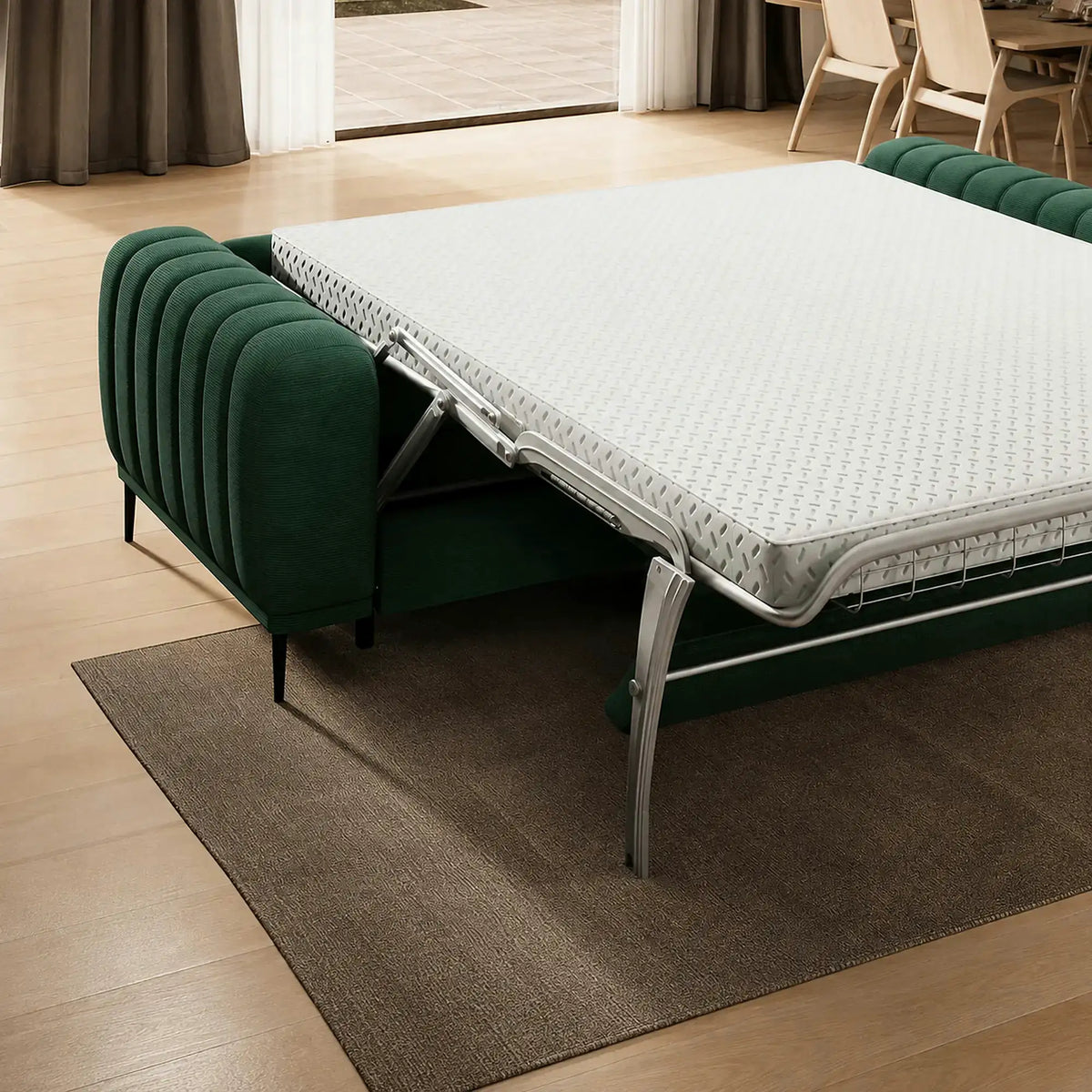 Canapea extensibila GANDI 160, stofa catifelata verde - Cloud 39, cu tetiere reglabile, 227x102x95 cm