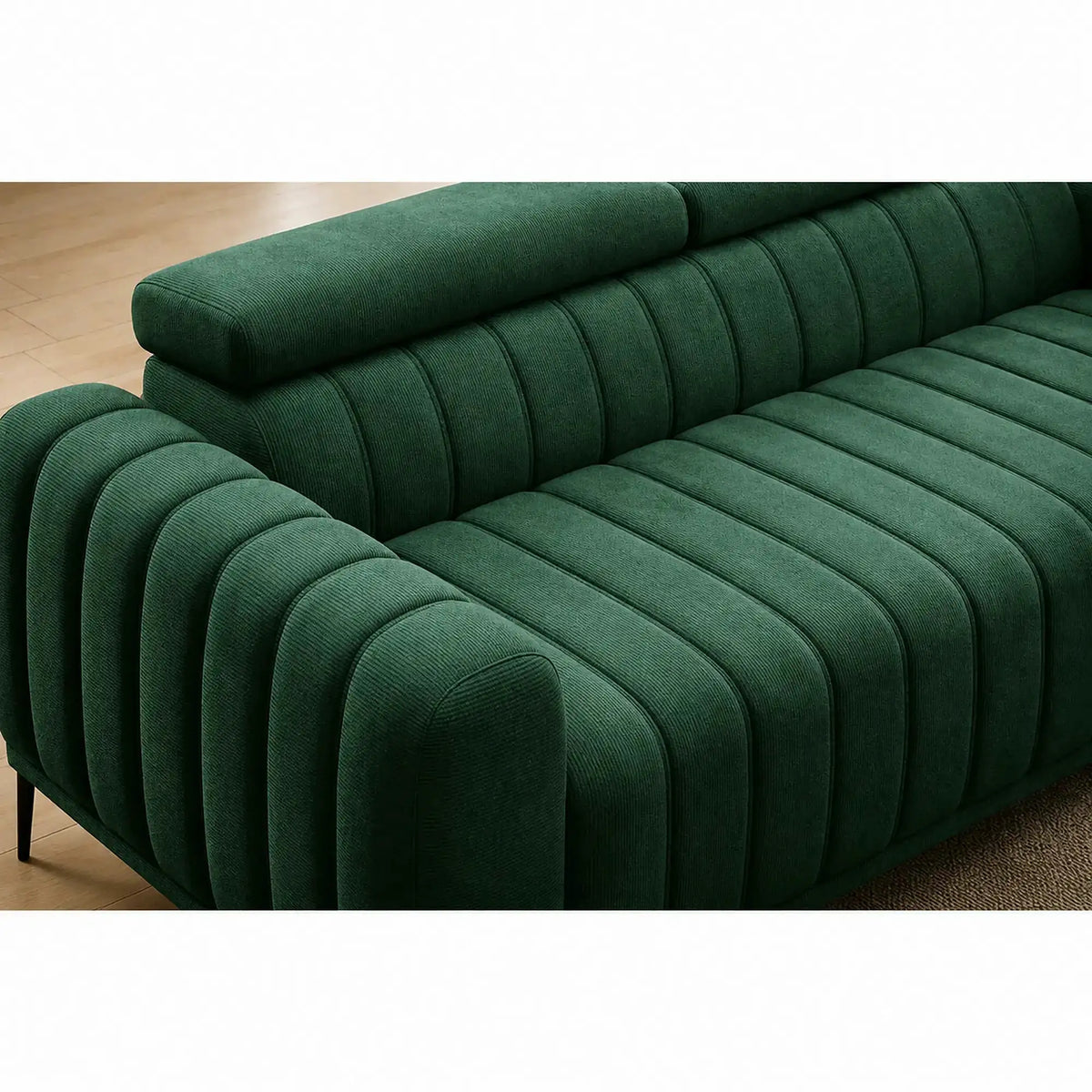 Canapea extensibila GANDI 160, stofa catifelata verde - Cloud 39, cu tetiere reglabile, 227x102x95 cm