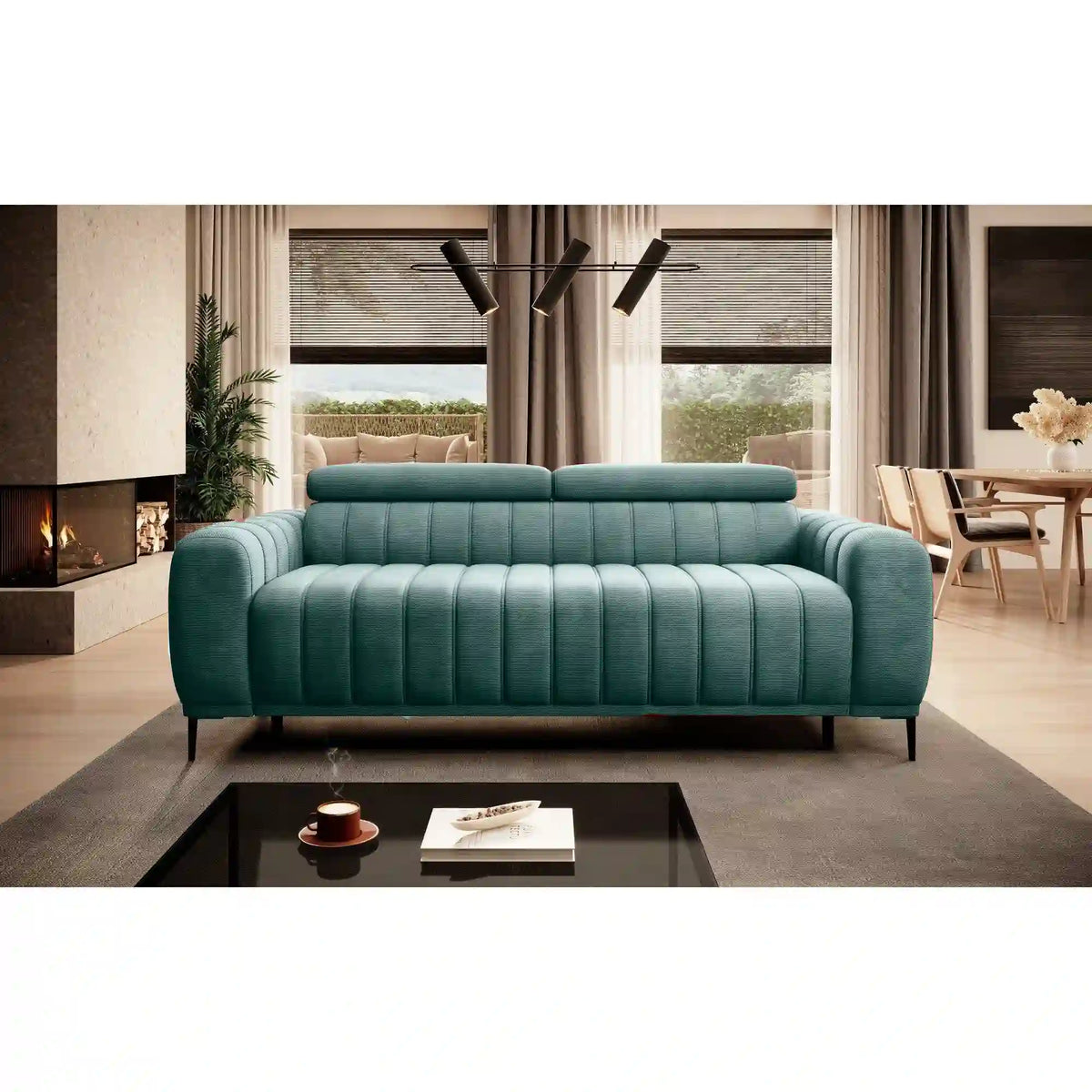 Canapea extensibila pat dublu GANDI 160, stofa catifelata verde menta - Salvador 12, Gama Premium, cu tetiere reglabile, 227x102x95 cm