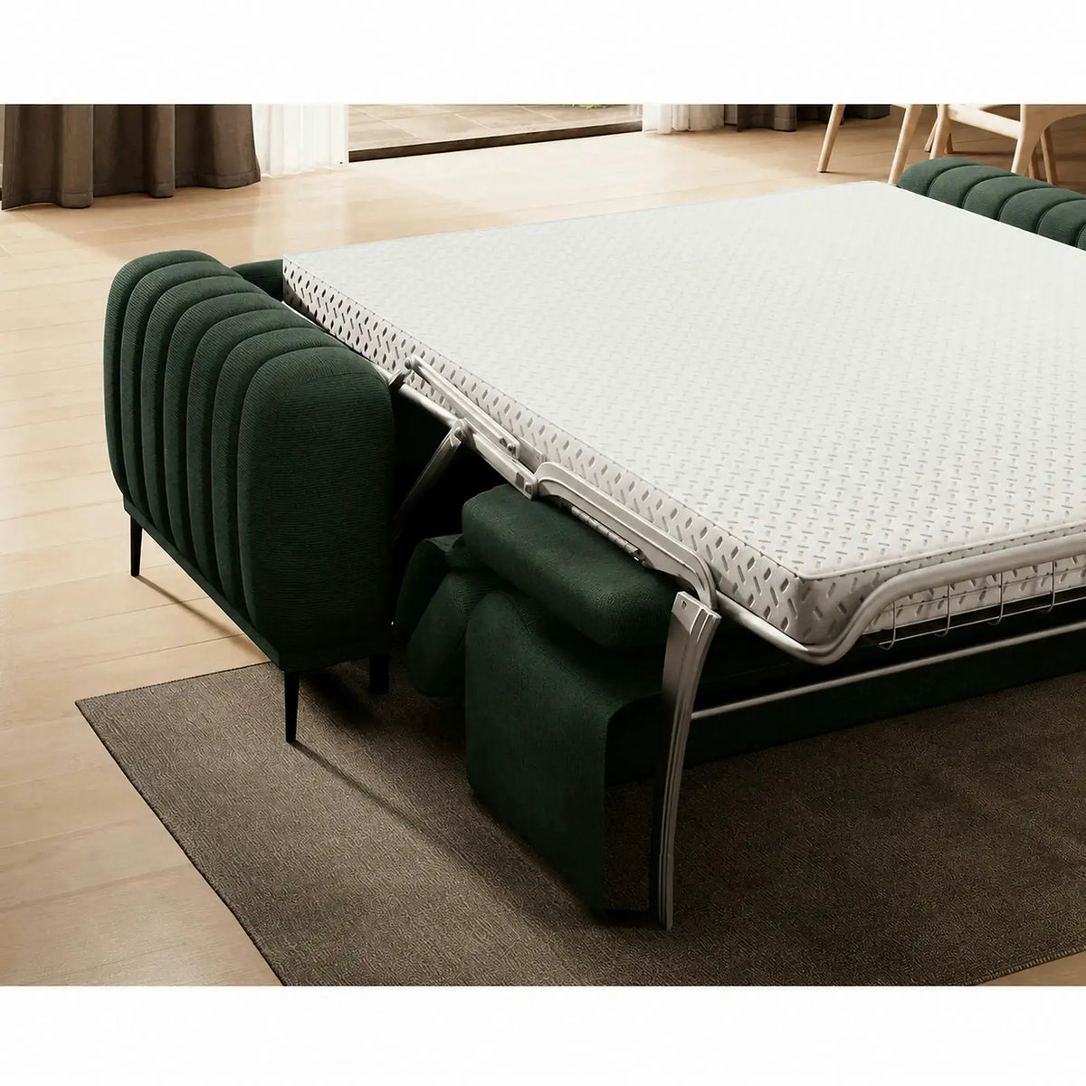 Canapea extensibila GANDI 160, stofa catifelata verde - Riviera 38, cu tetiere reglabile, 227x102x95 cm