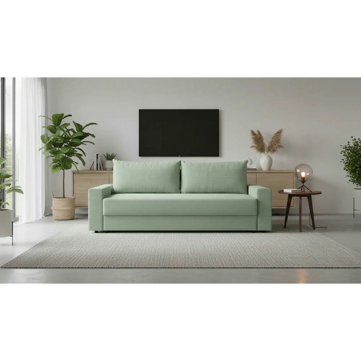 Canapea extensibila GARCIA, stofa catifelata verde menta - Poso 47, 233x108x92 cm