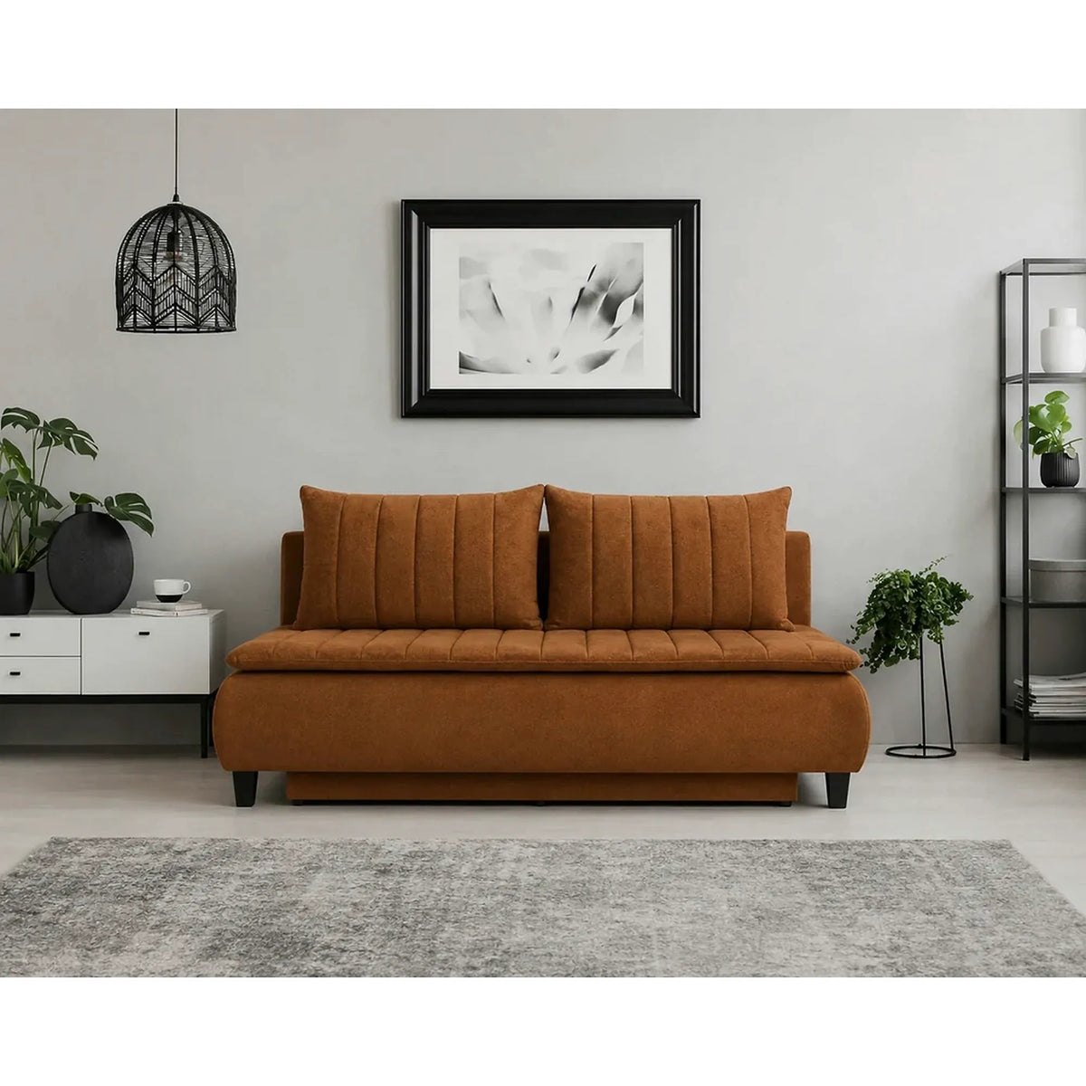 Canapea extensibila HARRY, stofa catifelata maro - Element 07, cu lada depozitare, 208x102x96 cm
