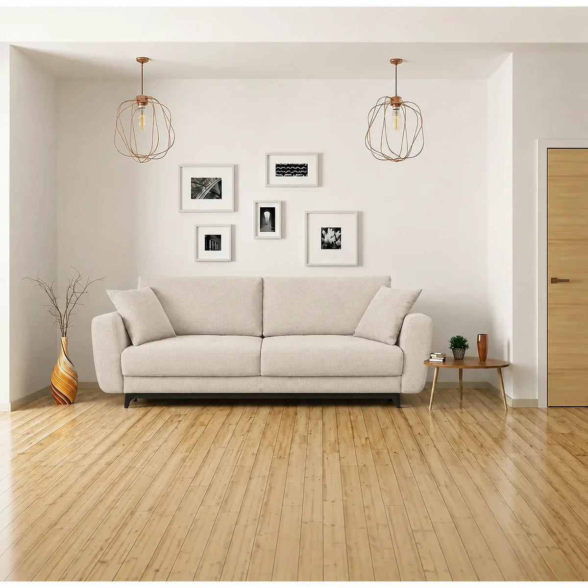 Canapea extensibila KARISA, stofa catifelata bej - Element 17, cu lada depozitare, 241x113x91 cm
