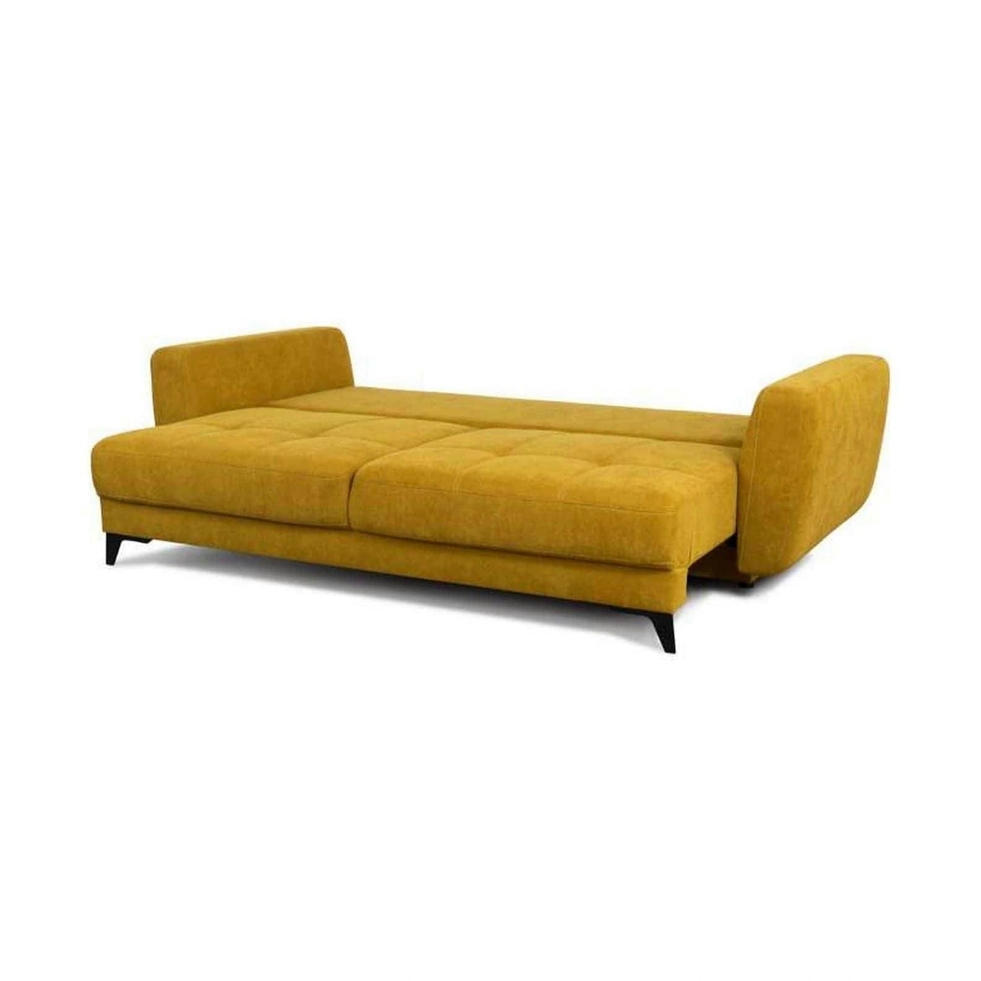 Canapea extensibila KARISA, stofa catifelata galben - Salvador 09, Stofa de Lux, cu lada depozitare, 241x113x91 cm