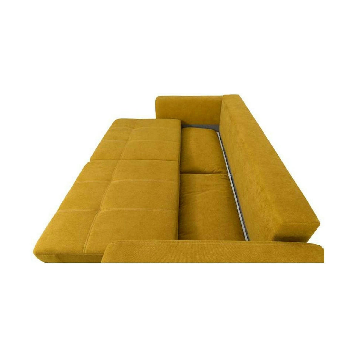 Canapea extensibila KARISA, stofa catifelata galben - Salvador 09, Stofa de Lux, cu lada depozitare, 241x113x91 cm