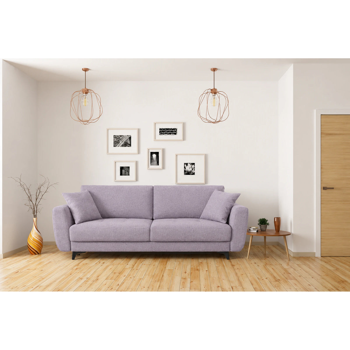 Canapea extensibila 3 persoane KARISA, stofa catifelata mov lila - Monolith 62, cu lada depozitare, 241x113x91 cm