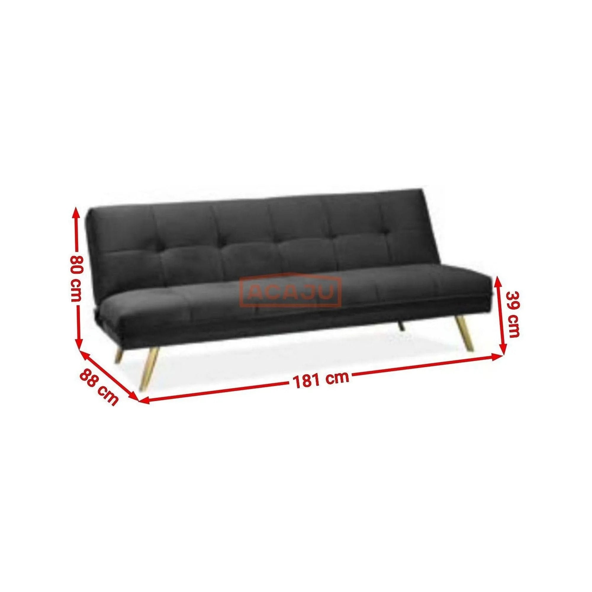 Canapea extensibila MORITZ, gri/auriu, stofa catifelata/metal, 181x88/106x80 cm