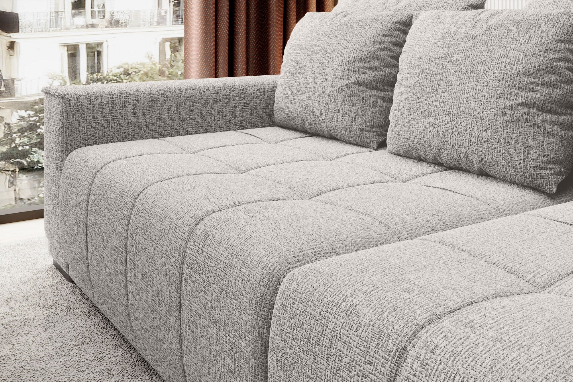 Canapea extensibila MOTTA, stofa catifelata albastru inchis - Vogue 13, Gama Premium, cu spatiu depozitare, 278x130x83 cm