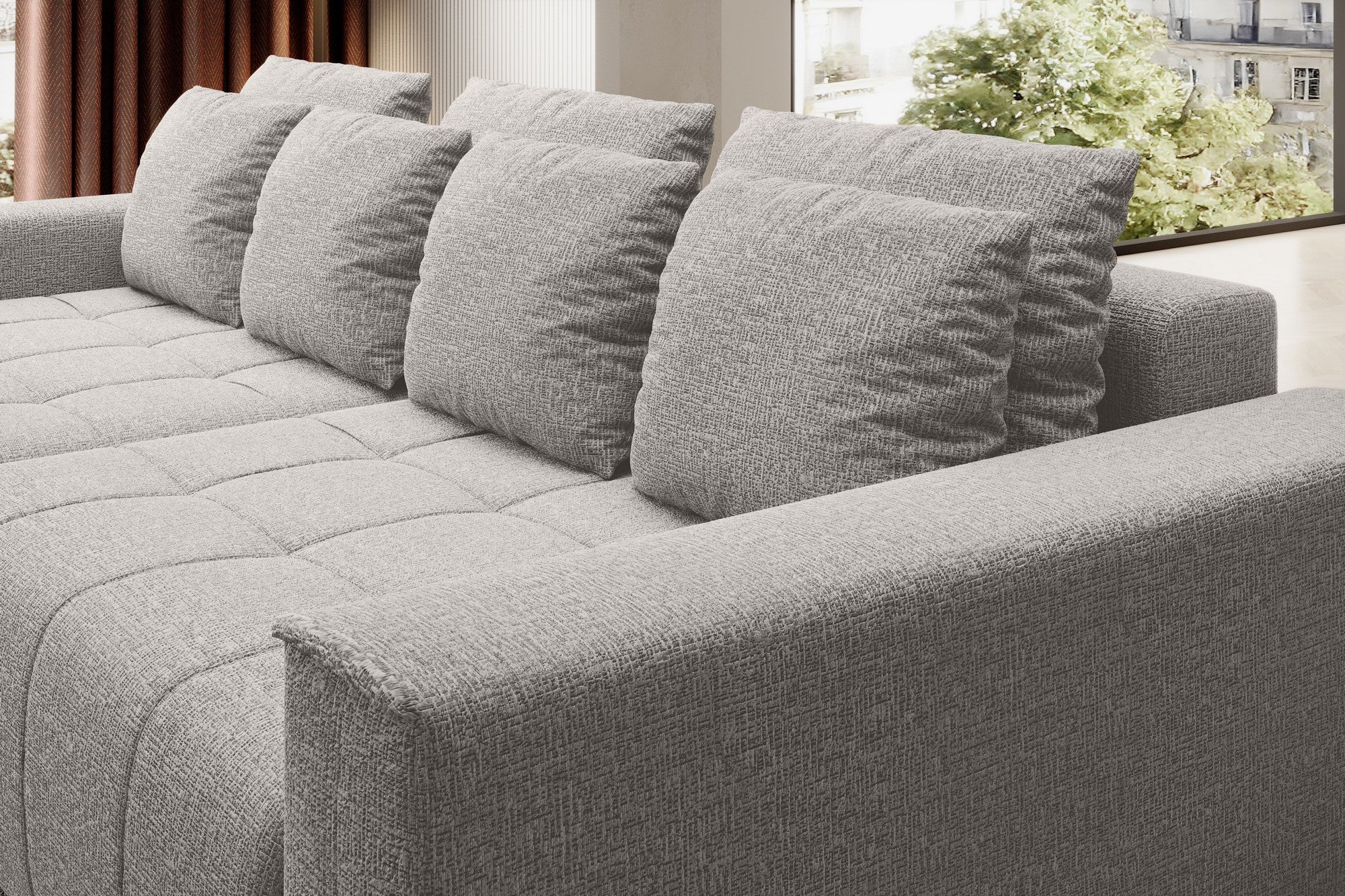 Canapea extensibila MOTTA, stofa catifelata albastru inchis - Vogue 13, Gama Premium, cu spatiu depozitare, 278x130x83 cm