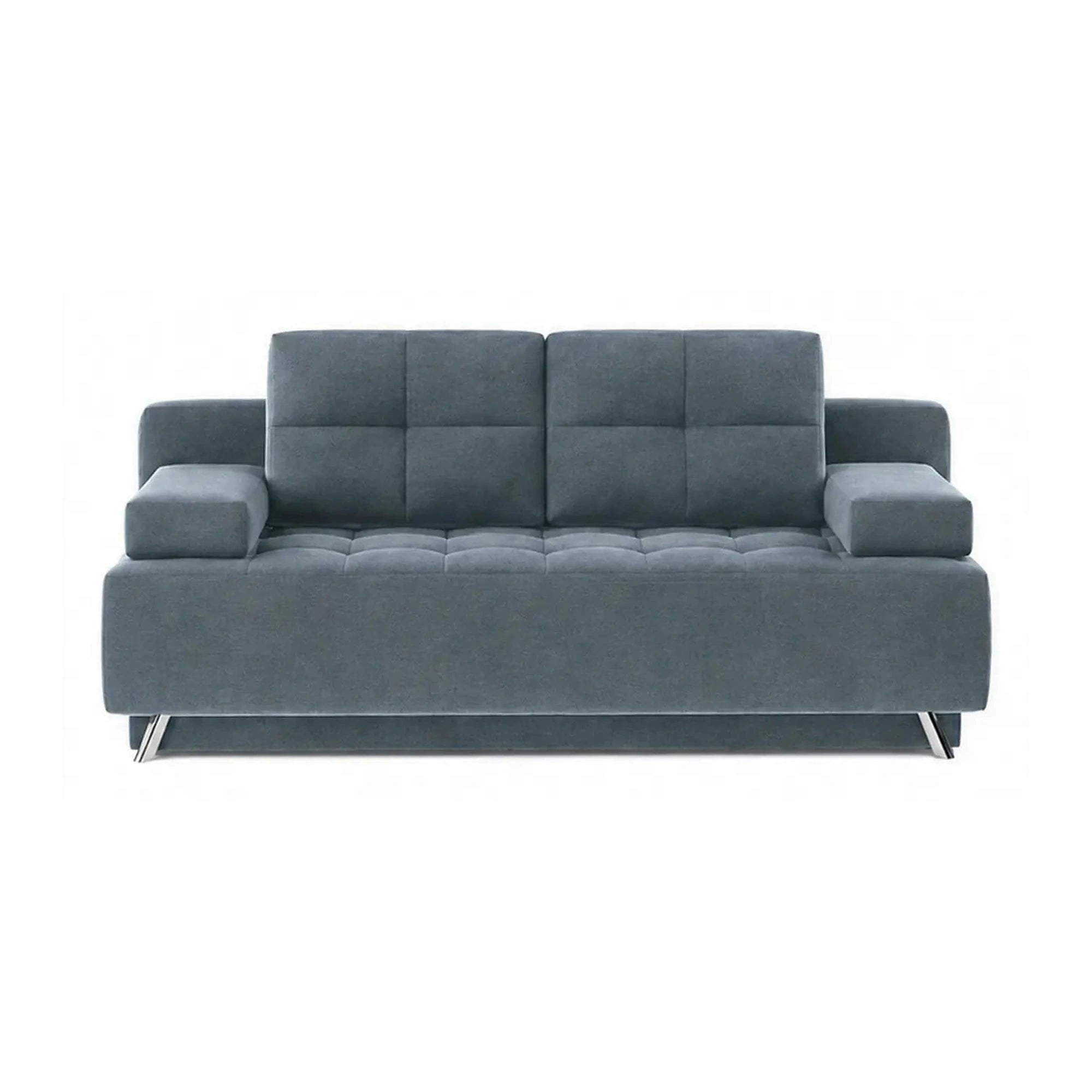 Canapea extensibila OSLO, stofa catifelata albastru - Palladium 14, cu lada depozitare, 197x94x90 cm