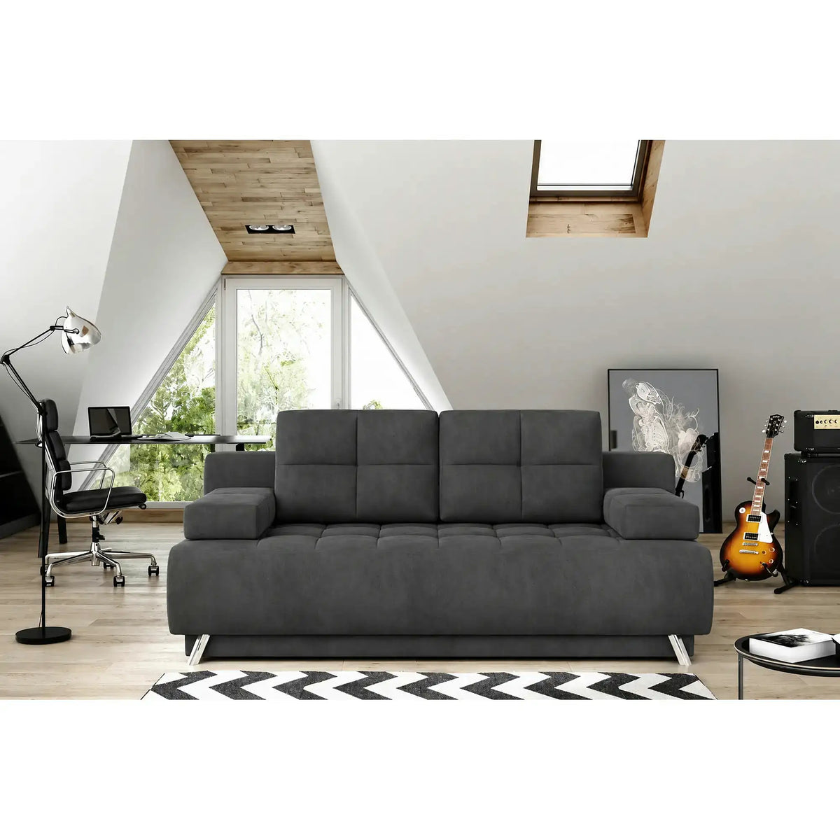 Canapea extensibila OSLO, stofa catifelata gri grafit - Riviera 96, cu lada depozitare, 197x94x90 cm