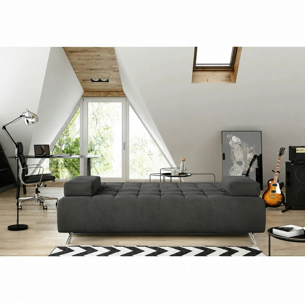 Canapea extensibila OSLO, stofa catifelata gri grafit - Riviera 96, cu lada depozitare, 197x94x90 cm