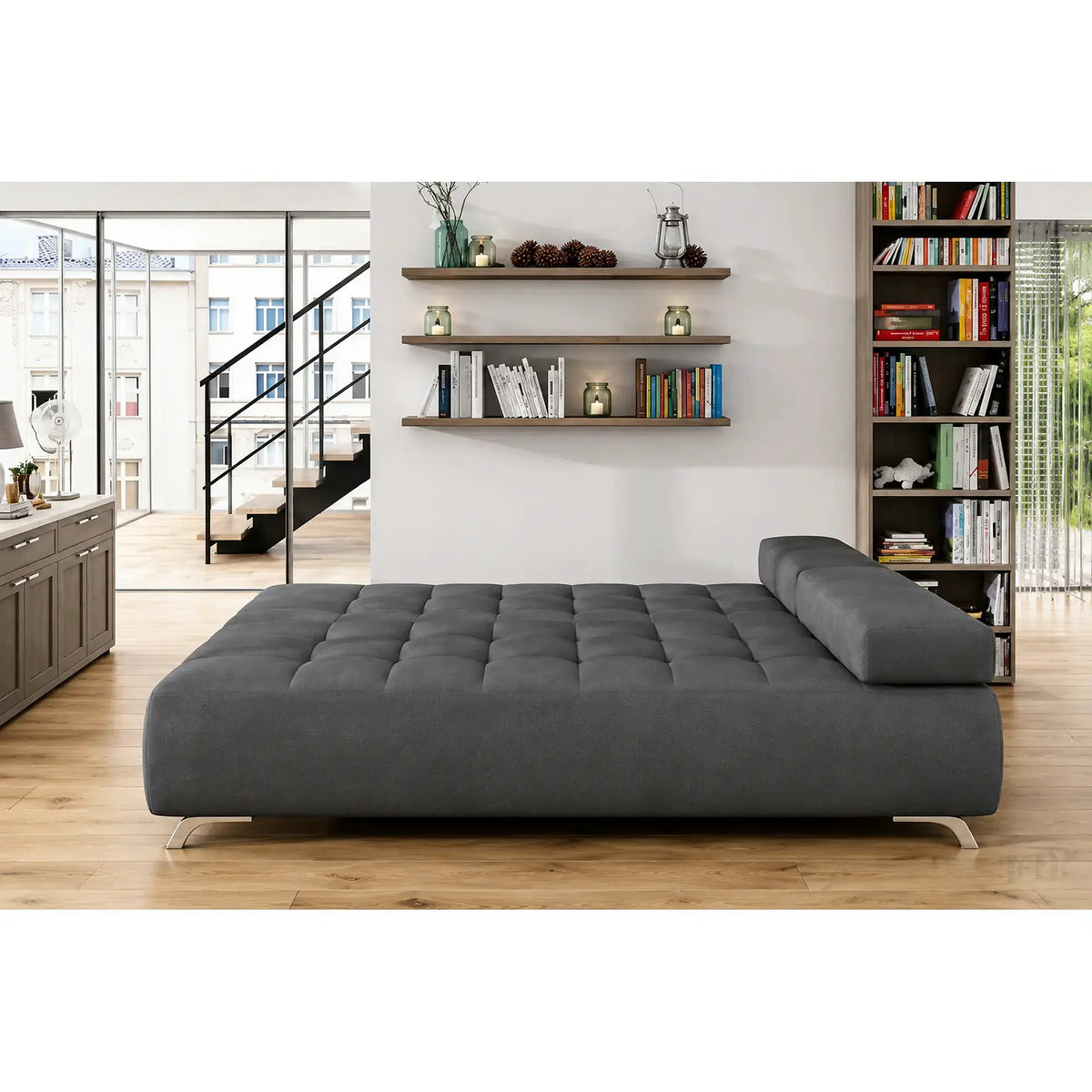 Canapea extensibila OSLO, stofa catifelata gri grafit - Riviera 96, cu lada depozitare, 197x94x90 cm