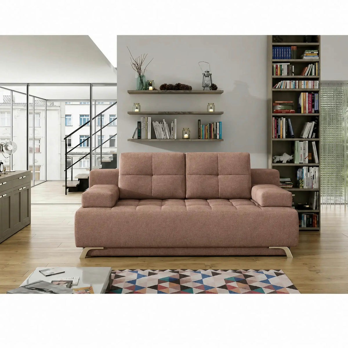Canapea extensibila OSLO, stofa catifelata maro deschis - Palladium 4, 197x94x90 cm