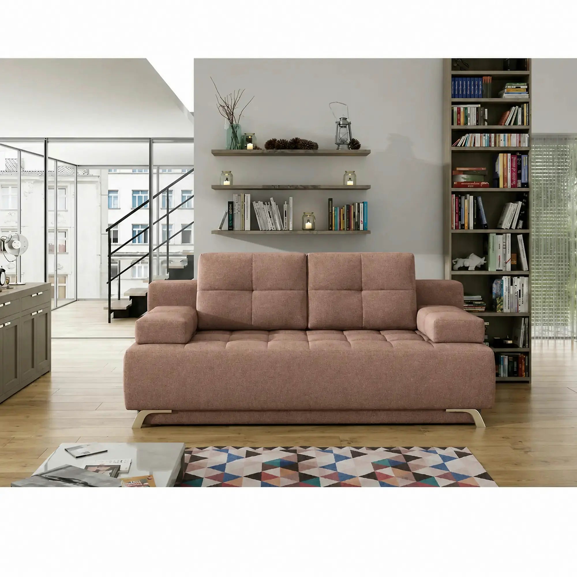 Canapea extensibila OSLO, stofa catifelata maro deschis - Palladium 4, 197x94x90 cm
