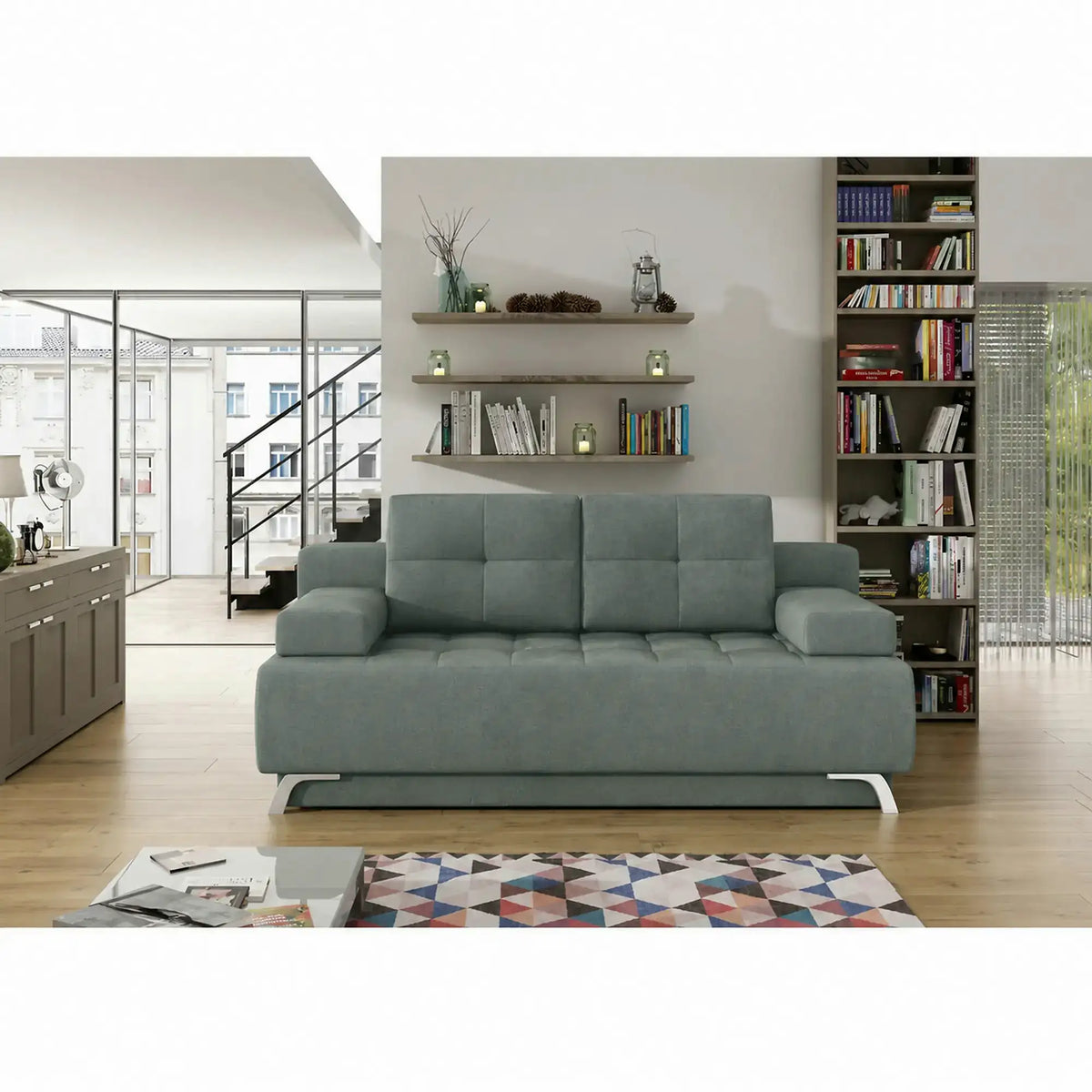 Canapea extensibila OSLO, stofa catifelata verde menta - Salvador 12, cu lada depozitare, 197x94x90 cm