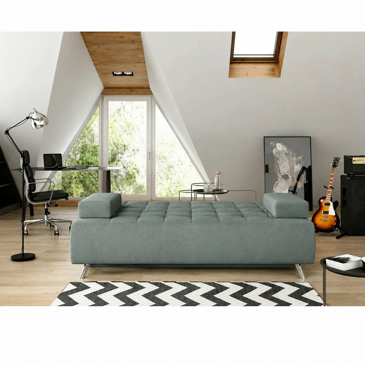 Canapea extensibila OSLO, stofa catifelata verde menta - Salvador 12, cu lada depozitare, 197x94x90 cm