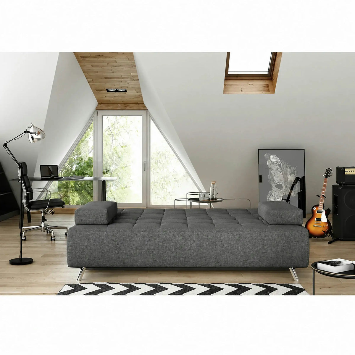 Canapea extensibila OSLO, stofa clasica gri inchis - Austin 19, cu lada depozitare, 197x94x90 cm