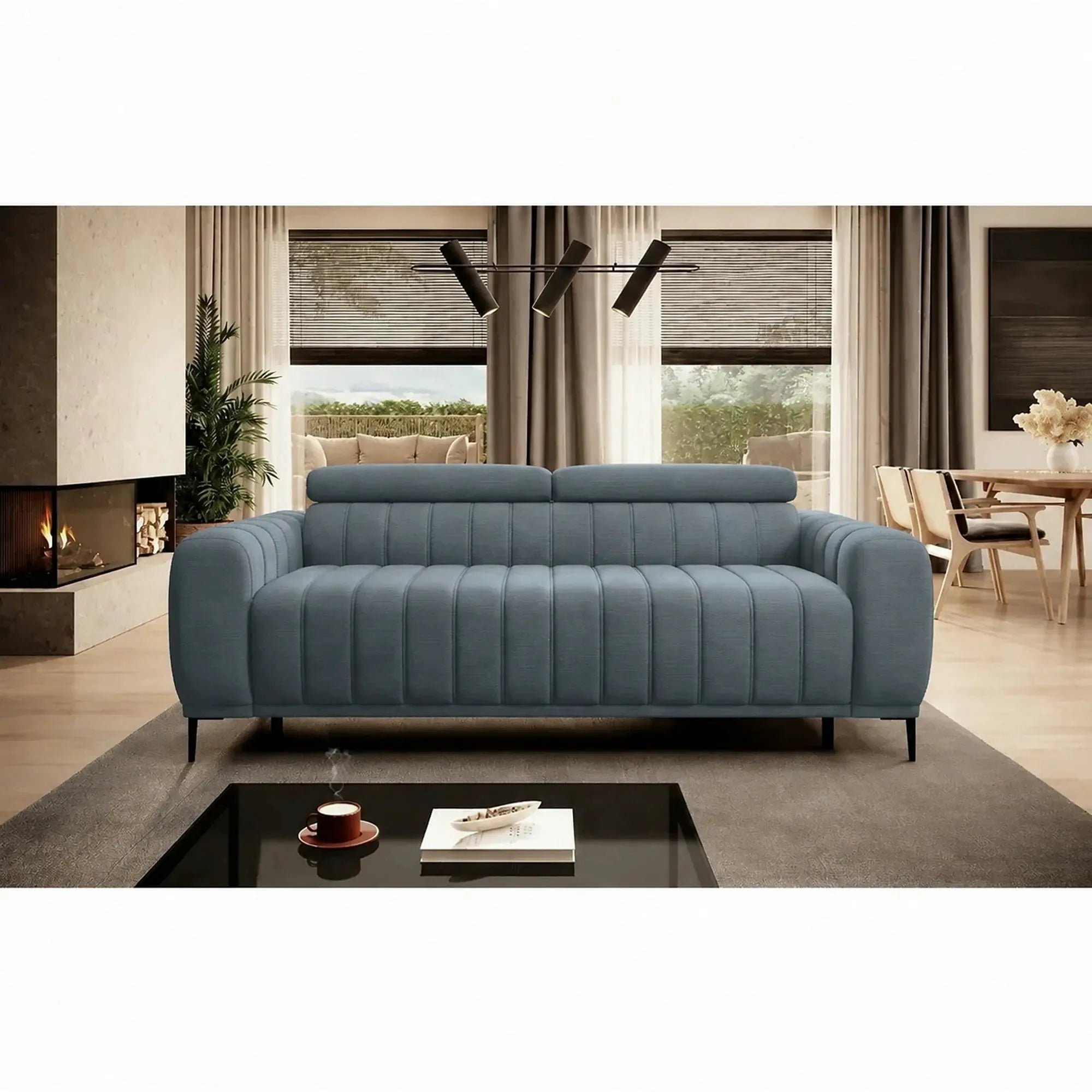 Canapea extensibila pat dublu GANDI 160, stofa catifelata turcoaz inchis - Riviera 87, cu tetiere reglabile, 227x102x95 cm