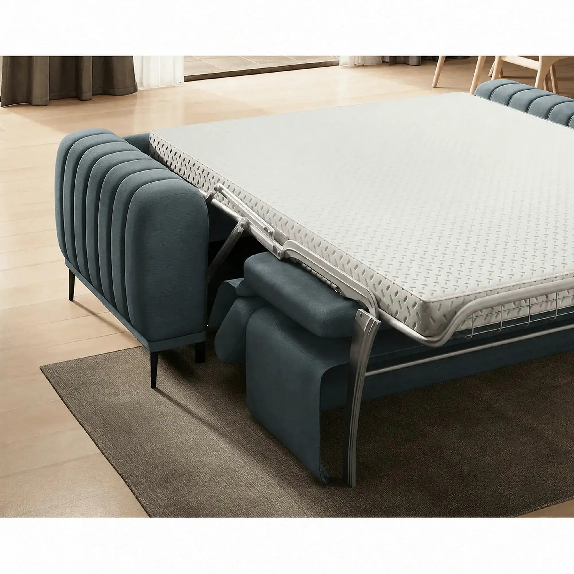 Canapea extensibila pat dublu GANDI 160, stofa catifelata turcoaz inchis - Riviera 87, cu tetiere reglabile, 227x102x95 cm