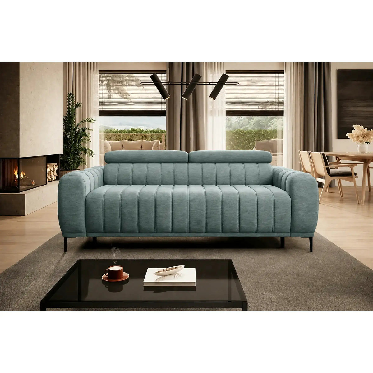 Canapea extensibila pat dublu GANDI 160, stofa catifelata verde menta - Salvador 12, cu tetiere reglabile, 227x102x95 cm