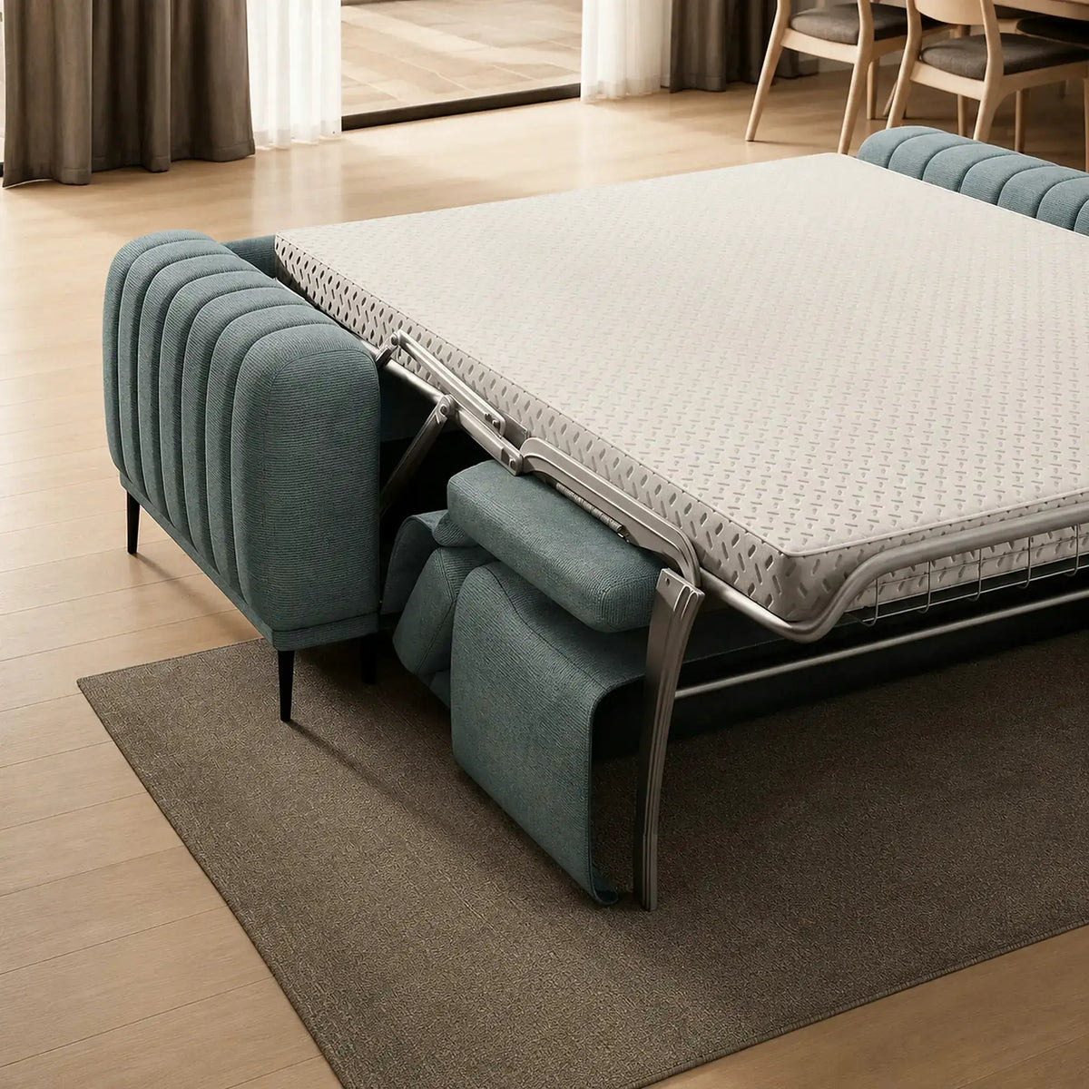 Canapea extensibila pat dublu GANDI 160, stofa catifelata verde menta - Salvador 12, cu tetiere reglabile, 227x102x95 cm