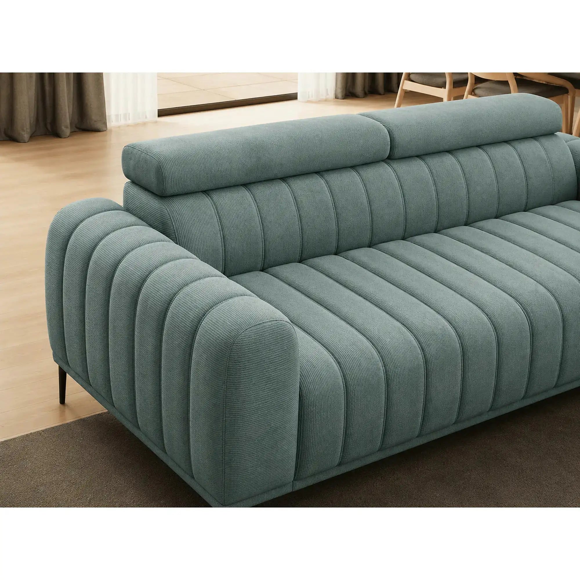 Canapea extensibila pat dublu GANDI 160, stofa catifelata verde menta - Salvador 12, cu tetiere reglabile, 227x102x95 cm