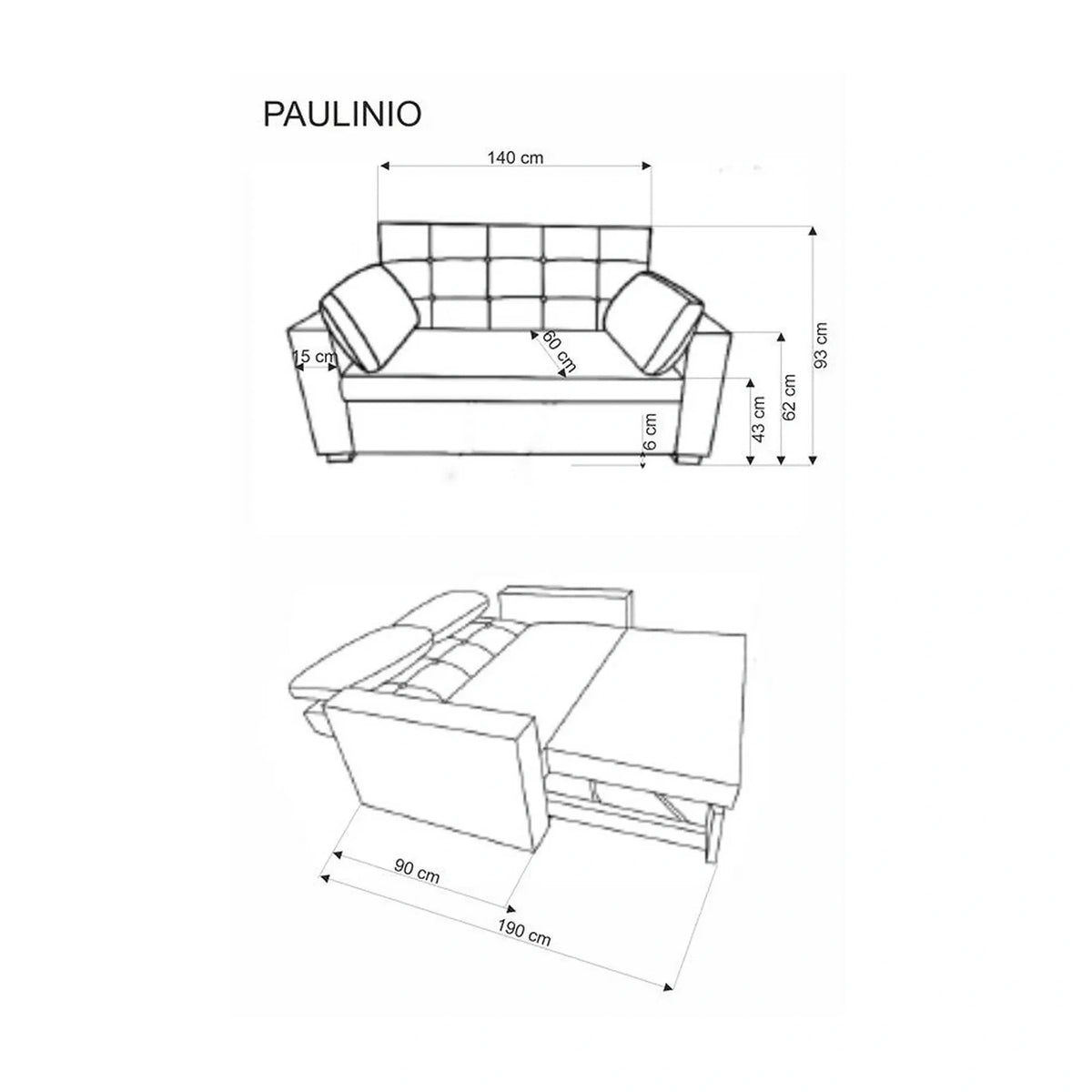 Canapea extensibila PAULINIO, bej, stofa clasica/polipropilena, 170x90/190x93 cm