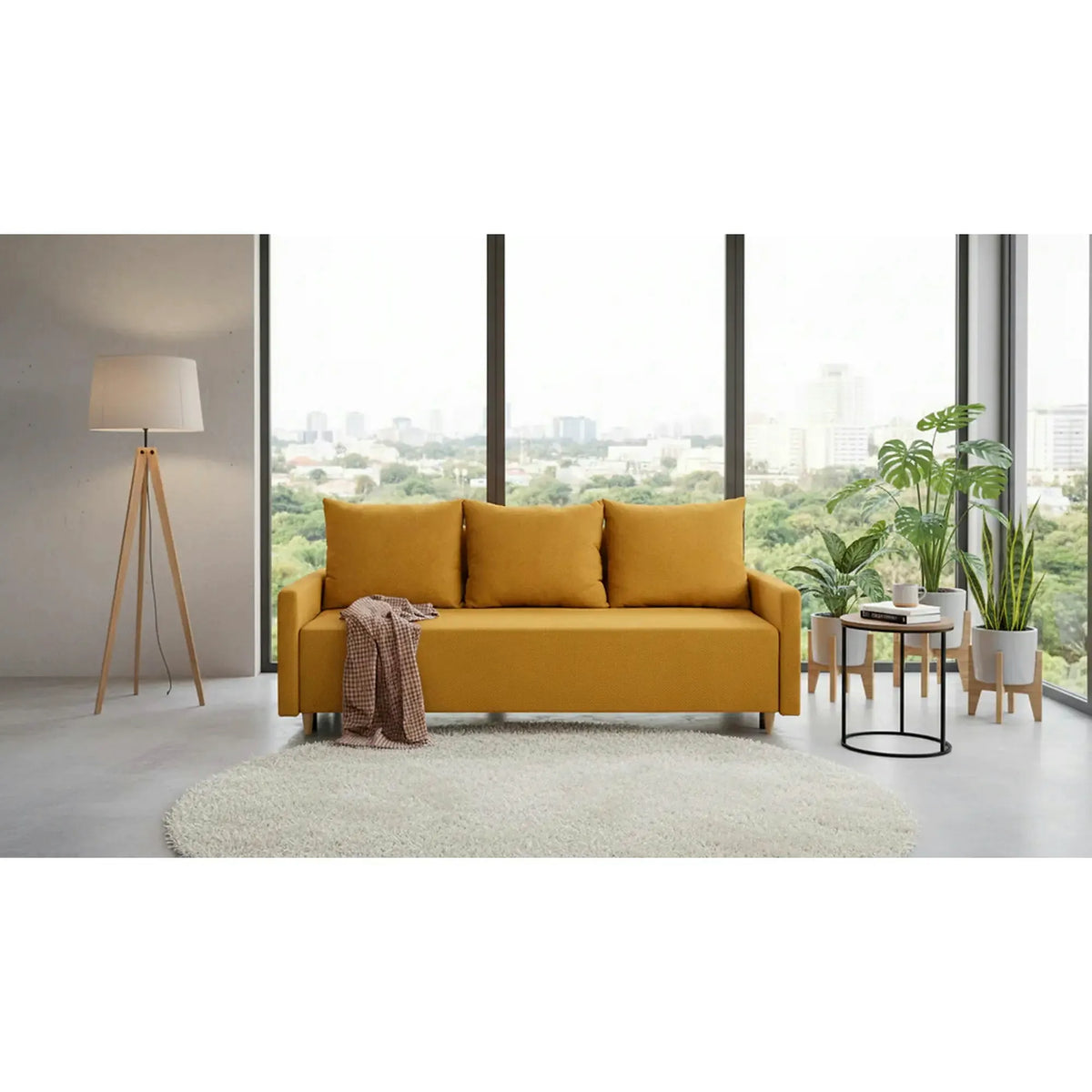 Canapea extensibila SIGMA, stofa catifelata galben - Onega 19, 208x90x92 cm