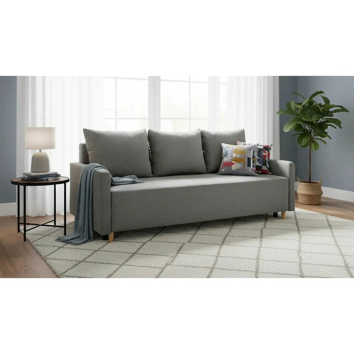 Canapea extensibila SIGMA, stofa catifelata gri - Onega 7, 208x90x92 cm