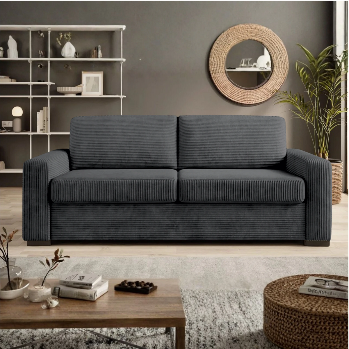 Canapea extensibila VANILLA 160, stofa catifelata gri grafit - Riviera 96, 220x98x87 cm