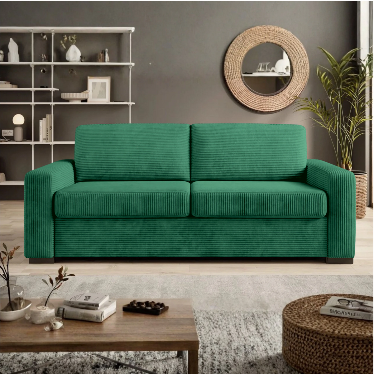 Canapea extensibila VANILLA 160, stofa catifelata verde - Cloud 39, 220x98x87 cm